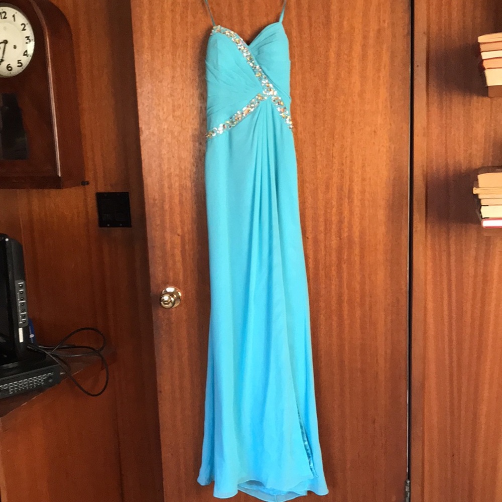 Blue Faviana Prom Dress w rhinestones size 0 - Picture 4 of 17